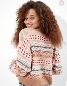 American Eagle Fair Isle Crew Neck Sweater Size XS Cabincore Cotton Relaxed Fit - Picture 1 of 15
