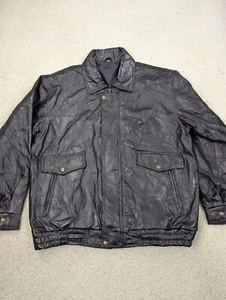 Leather Jacket Mens Extra Large Black Bomber Biker Italian Stone Zip Vintage XL - Picture 1 of 13