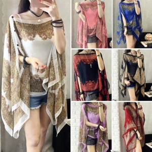 Verano Mujeres Prendas para el torso de playa Mantón envolvente Protector solar Chifón Blusa Manga Larga Camisas - Imagen 1 de 20