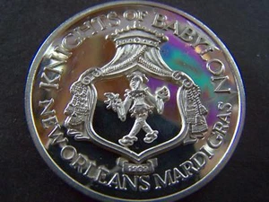 1972 Babylon PEER GINT Fine Silver Hi-Relief Mardi Gras Doubloon-Cracked Die Obv - Picture 1 of 5