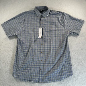NWT Cutter & Buck Shirt Mens 1XB Big Blue Yellow Plaid Short Sleeve Button Down - Picture 1 of 12
