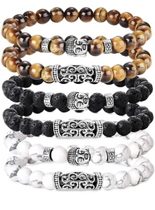 Besteel 6PCS 8MM Beads Bracelets for Men Charm Volcanic Stone Yellow Tiger Eye - Picture 1 of 7