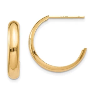 10K Yellow Gold Polished 3.5mm J-Hoop Earrings Gift for Women L- 17 mm, W-3.5 mm - Picture 1 of 4