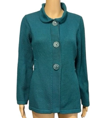 L.L.Bean Long Sleeve Mock Neck Cardigan With Angora Medium Turquoise Size L - Image 1 of 4
