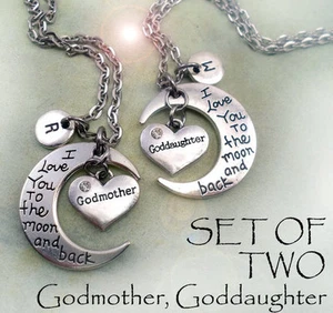Set of 2 Godmother & Goddaughter I Love You to the Moon and Back Necklaces - Picture 1 of 5