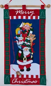 Merry Christmas Fabric Wall Advent Calendar w/ Pockets SANTA w/ TOYS Bear 16x31" - Picture 1 of 21