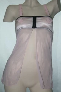 Pink Babydoll with Lace Hearts on the Cups, Lace Straps & Black Zipper - 1 Size - Picture 1 of 6