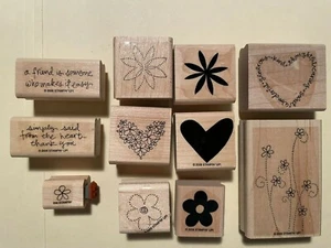 Estampillas de goma estampadas simplemente dichas - Juego de 11 - Flores, corazones, gracias usadas en excelente estado - Imagen 1 de 2