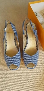 kanna blue check wedge heels size 36 , UK 3 NEW WITH BOX RRP £69 - Picture 1 of 9