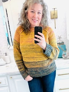 Neu mit Etikett Boutique Designer Staffelei OMBRE ZOPFMUSTER PULLOVER Oberteil M rost senf marineblau - Bild 1 von 2