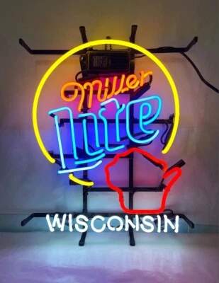 Light Beer Ale Wisconsin Classic Style Neon Beer Signs Pub Home Wall Glass 19"