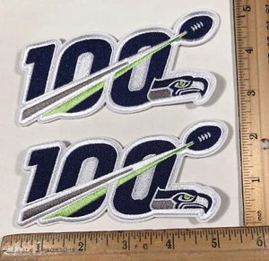 Lot Of 2 Seattle Seahawks Iron On Logo Patches NFL Football 100 Years - Picture 1 of 2