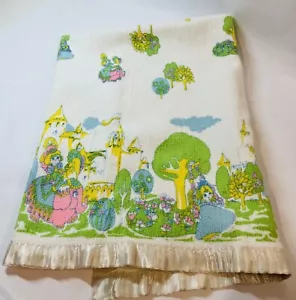 Vintage Princess Fairy Fleece Satin Trim Baby Blanket 41”X 36” White Pastel - Picture 1 of 10