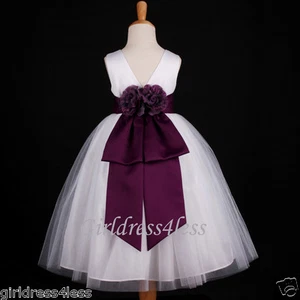 ABITO DA SPOSA BIANCO/PRUGNA VIOLA SCURO FIORI RAGAZZA 18M 2/2T 3/4 6 8 10 12 - Foto 1 di 2