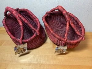 Lot Of 2 Small African Basket ~ Bolga Ghana Baskets - Picture 1 of 7