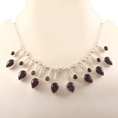 925 Sterling Silver Natural Purple Amethyst Gemstone Handmade Jewelry Necklace - Image 1 of 3