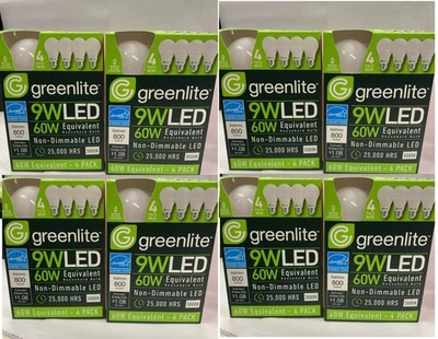 8 X 4Pack Greenlite 9W LED 60W non-Dimmable 25,000 Hours Energy Star Light Bulbs - Image 1 of 4