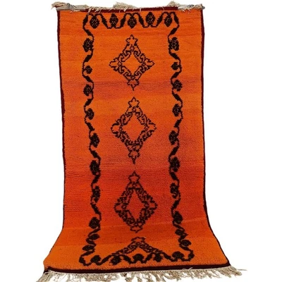 Vintage Moroccan Handmade Orange Rug Boujaad Kilim Berber Tribal Wool Carpet 6x3 - Image 1 of 4