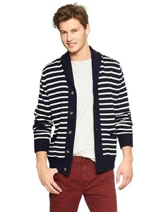 Cárdigan Suéter GAP Para Hombre Talla M Azul Rayas Abotonado Nautica Sailor Preppy  - Imagen 1 de 6