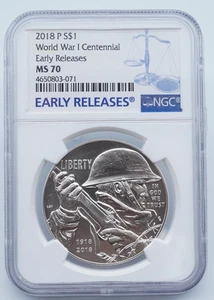 2018 P World War I Centennial Commemorative $ NGC MS 70 Early Releases - U1533 - Picture 1 of 4
