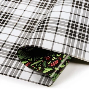 Set of 6 Double Sided Gift Wrapping Rolls | Holly Leaves & Black White Plaid NEW - Picture 1 of 2
