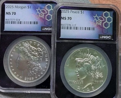 Morgan & Peace 2024 Silver Dollar MS70 NGC Trader Bea Purple Slab - Image 1 of 4