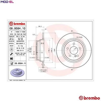 2x BRAKE DISC 08.9584.11 FOR MERCEDES-BENZ E-CLASS/T-Model CLS/SEDAN/GRANDE 2.1L - Image 1 of 4