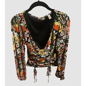 Buckle Willow & Root Floral Mesh Long Sleeve Drawstring Tie Top XS - Picture 1 of 5