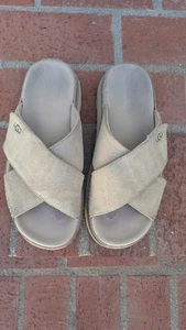 Sandalias de plataforma UGG Goldenstar Cross Slide beige gamuza talla EE. UU. 10/UE 41 - Imagen 1 de 9