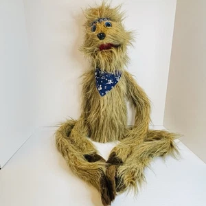 Vtg Mopkins 1989 Brown Furry Plush Wrap Around Puppet Blue Bandana Wynn Miller - Picture 1 of 9