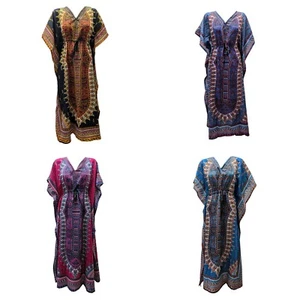 LADIES DASHIKI TRIBAL AFRICAN PAISLEY BOHO BEACHWEAR LOUNGE WEAR KAFTAN COVER UP - Picture 1 of 9