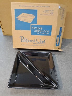 Simple Additions Pampered Chef Black Triangle Plate Set of 2 - Image 1 of 4