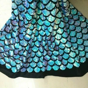 Velvet Fabric Sequin Mermaid Fish Scale Dress Making Material Glitter Sparkly - Picture 1 of 10