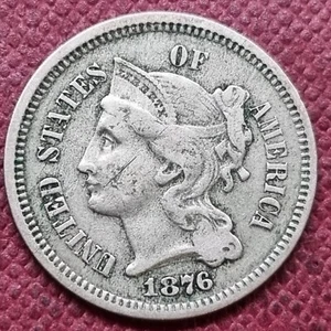 1876 Three Cent Piece Nickel 3c Better Grade Type Coin RARE Key Date #89235 - Picture 1 of 2