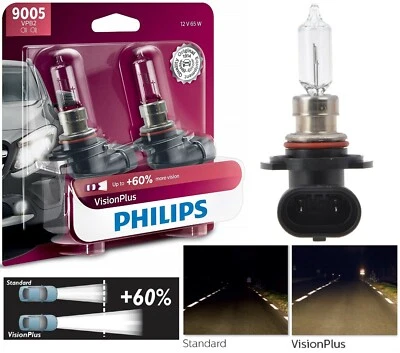 Philips VIsion Plus 60% 9005 65W Two Bulbs Head Light High Beam Replacement Fit - Image 1 of 4