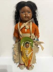Pair Of Madame Hendren composition American Indian mother/baby dolls 1916 - Picture 1 of 6