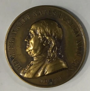 1786 Benjamin Franklin Natus Boston Medal. 19th Century Restrike, Second Reverse - Picture 1 of 4