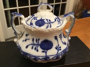 Johnson Brothers antique " Holland " Flow Blue Covered Sugar Bowl Made England - Picture 1 of 14