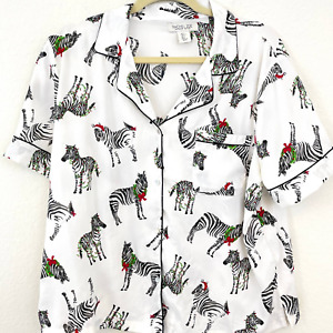 Neues AngebotRachel Zoe Damen Weihnachten Zebra geknöpftes Shirt Oberteil weiß Größe L