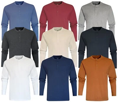 Mens Henley Long Sleeve Jersey Plain T-shirt Grandad Neck Top Causal by Beebizco - Image 1 of 4