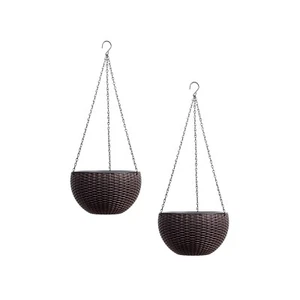Blumenampel 2er Set Rattanoptik Braun Blumentopf hängend Kunststoff HTI-Living - Bild 1 von 2