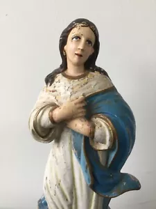 Beautiful Carved Wooden Sculpture Virgin Mary Madonna Angels Clouds Statue 13” - Picture 1 of 12