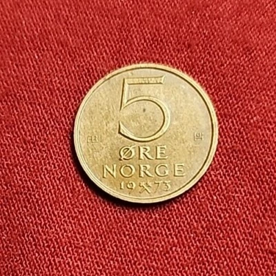 Norway Circulate 5 Ore Coin,issued 1973 Free Shipping  - Image 1 of 4