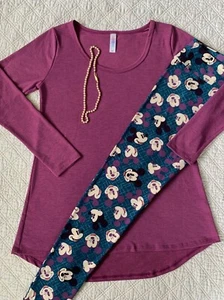 Lularoe Outfit Lynnae Top Medium Plum Malva & OS Leggings Teal Topolino - Foto 1 di 5
