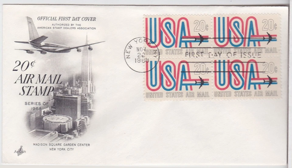 TurtlesTradingPost - USA 20 Cent Airmail 1968 #C75 FDC- Artcraft- Block of 4 - Image 1 of 1