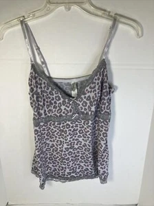 Jessica Simpson Womens PJ Camisole Cami Size Medium Grey Purple Leopard Print - Picture 1 of 8