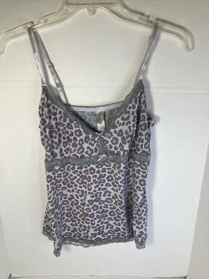 Jessica Simpson Mujer PJ Camisola Cami Talla Mediana Gris Púrpura Estampado Leopardo Foto 1 de 4