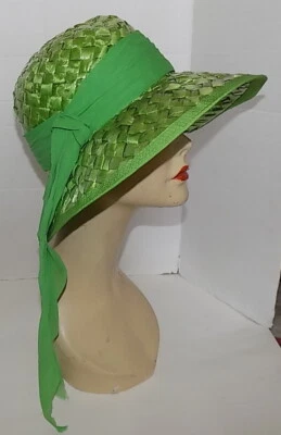 Vintage Lime Green Cellophane Wide Brimmed Hat Miss Lili - Image 1 of 4