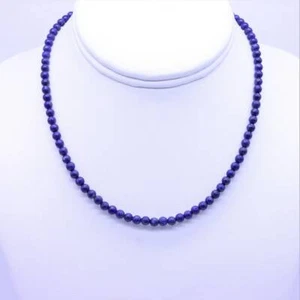 4mm Royal Blue Lapis Lazuli Round Beaded Modern Minimalist Gemstone Necklace