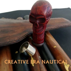 Antique Victorian Handle Skull head Wooden Vintage Style Walking Stick Cane Gift - Picture 1 of 6